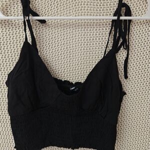 Zaful Black Smocked Crop Top